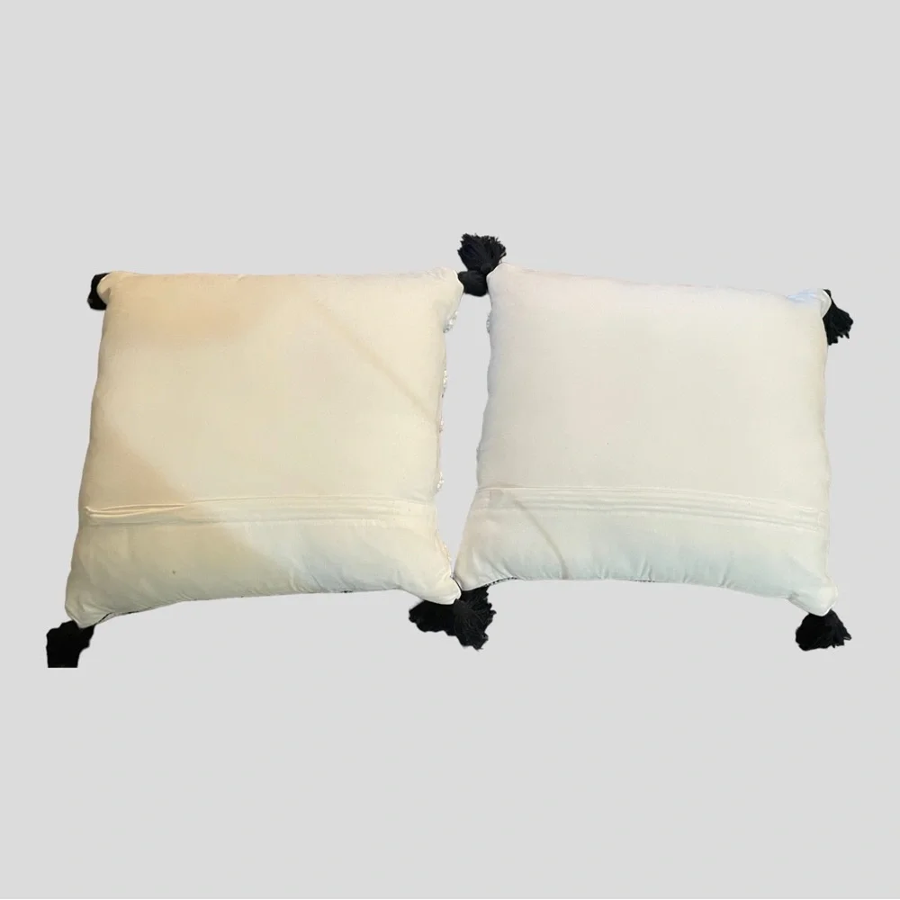 TWO COTTON TEXTURED TASSEL THROW DECORATIVE PILLOWS 18x18 INSERTS INCLUD…